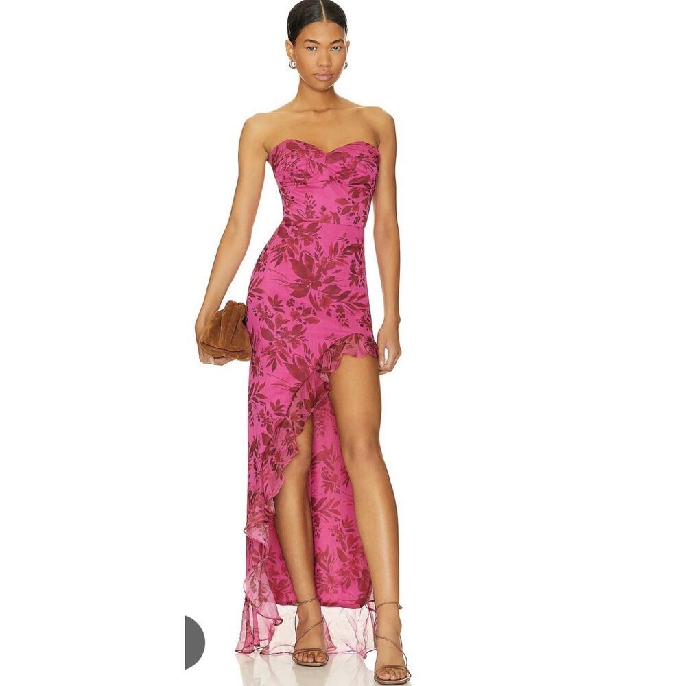NWT Amanda Uprichard Eden Gown In Ella Print Floral Ruffle Pink Size Medium - Picture 3 of 8